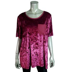 Evri‎ Top Plus Size 1X Crushed Velvet Pocket Stretch Pullover Casual Pink NWT
